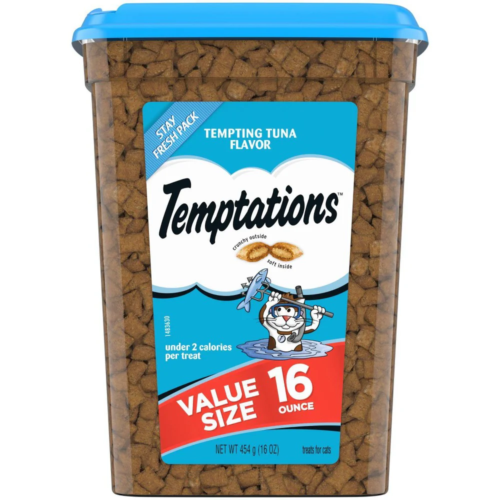 TEMPTATIONS Classic Crunchy and Soft Cat Treats Tempting Tuna Flavor  16 oz. Tub - Image 1