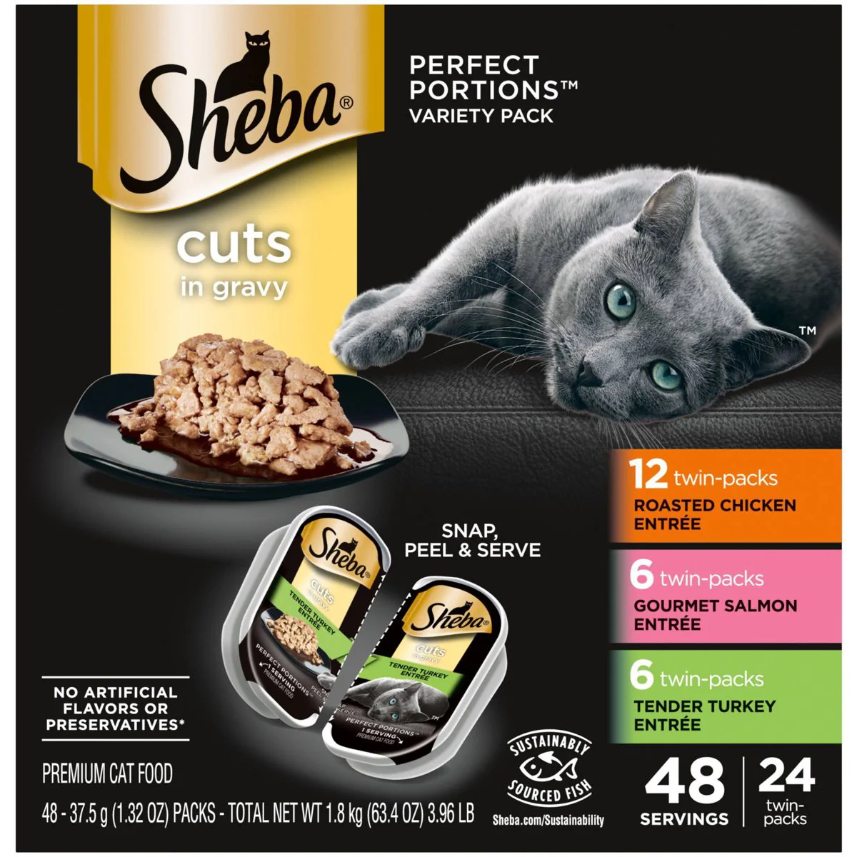 Sheba Perfect Portions Cuts in Salmon, Chicken, Seafood, Turkey and Gravy Flavor Variety 24 Pack Wet Cat Food - Image 1