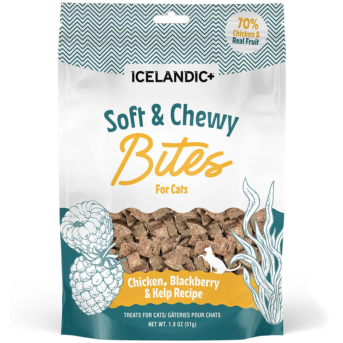 Icelandic+ Cat Treat Soft & Chewy Bites Chicken Blackberry & Kelp 1.8 oz - Image 1