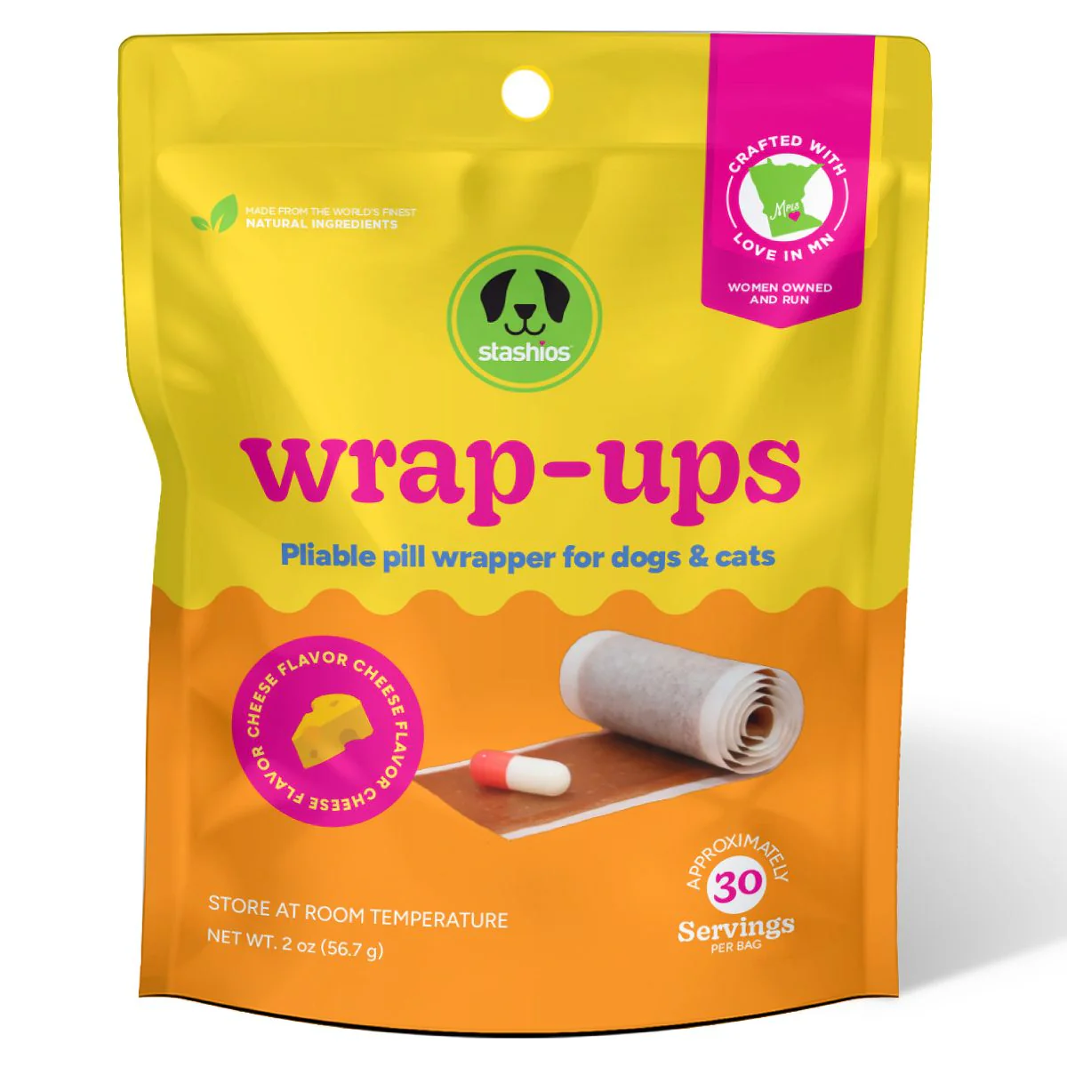 Stashios Wrap-Ups Pill Wrapper Cheese 2oz 30ct for Pets - Image 1
