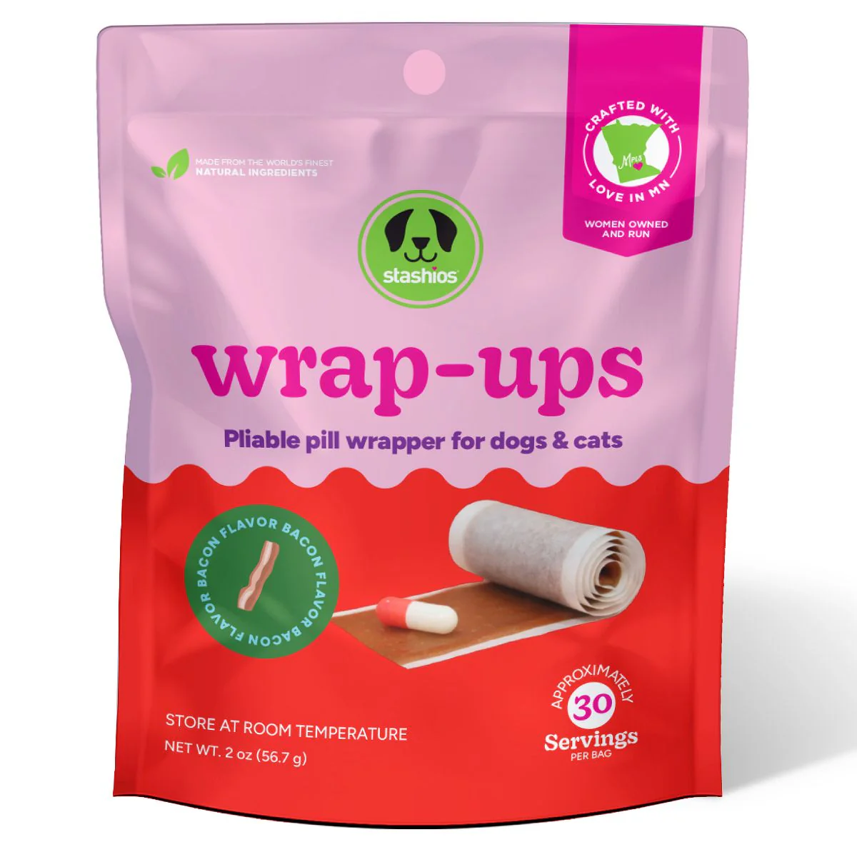 Stashios Wrap-Ups Pill Wrapper Bacon 2oz 30ct for Pets - Image 1