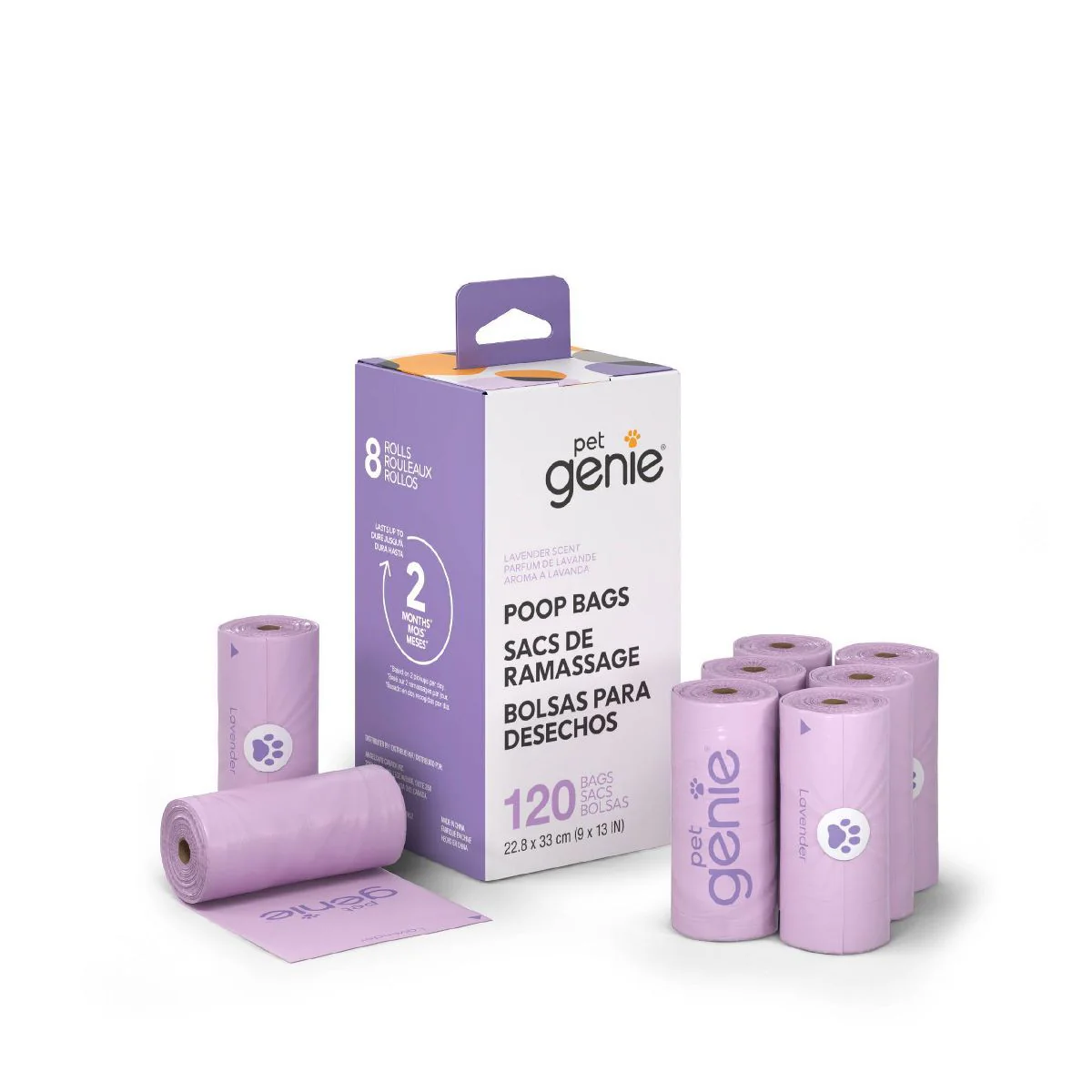 Pet Genie On-The-Go Lavender Scented Dog Waste Bags 120pk - Image 1