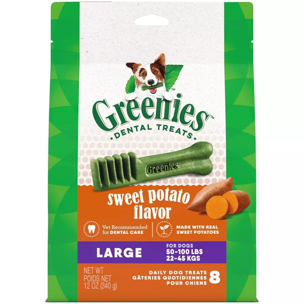 Greenies Canine Dental Treats, Sweet Potato Flavor, Large, Bag of 8 (12oz) - Image 1