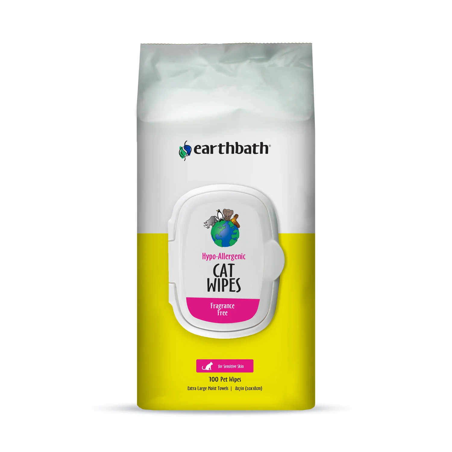 Earthbath Hypo-Allergenic Cat Grooming Wipes, Fragrance Free100ct - Image 1
