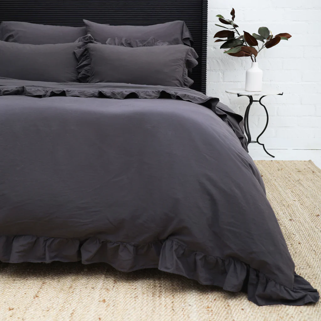 Dahlia Ruffle Queen Duvet Set, Midnight - Image 2
