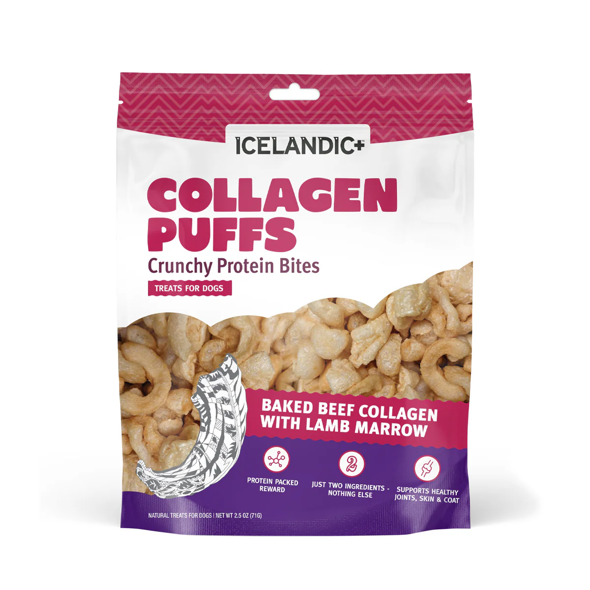 Icelandic+ Beef Collagen Puffs with Lamb Marrow Dog Treats, 2.5oz Bag - Image 1