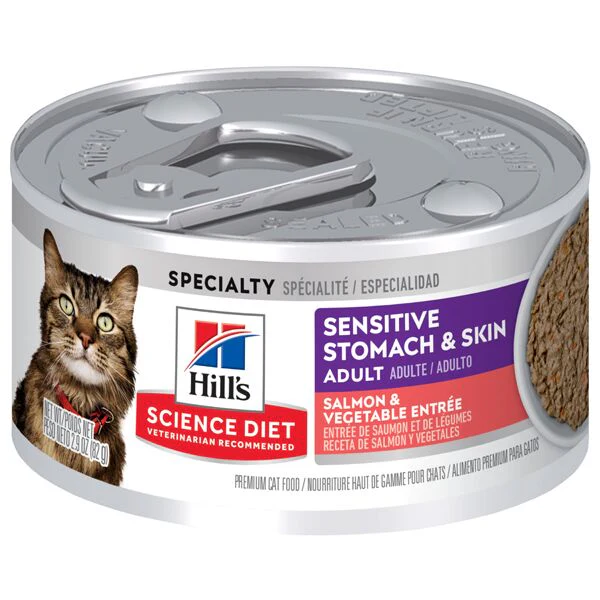Hills Science Diet Adult Sensitive Stomach & Skin Salmon & Vegetable Entree Canned Cat Food - 2.9 oz - Image 1