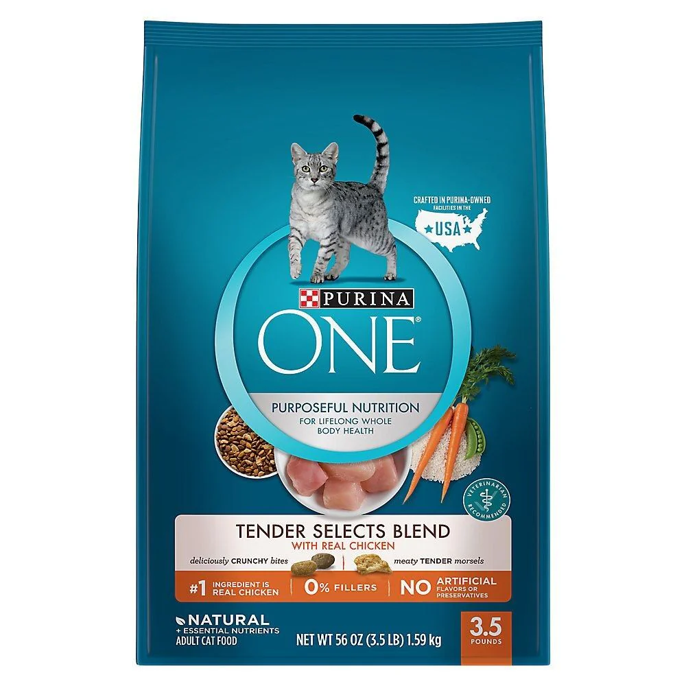 Purina ONE Tender Selects Blend Chicken Dry Adult Cat Food 3.5 Lb - Image 1