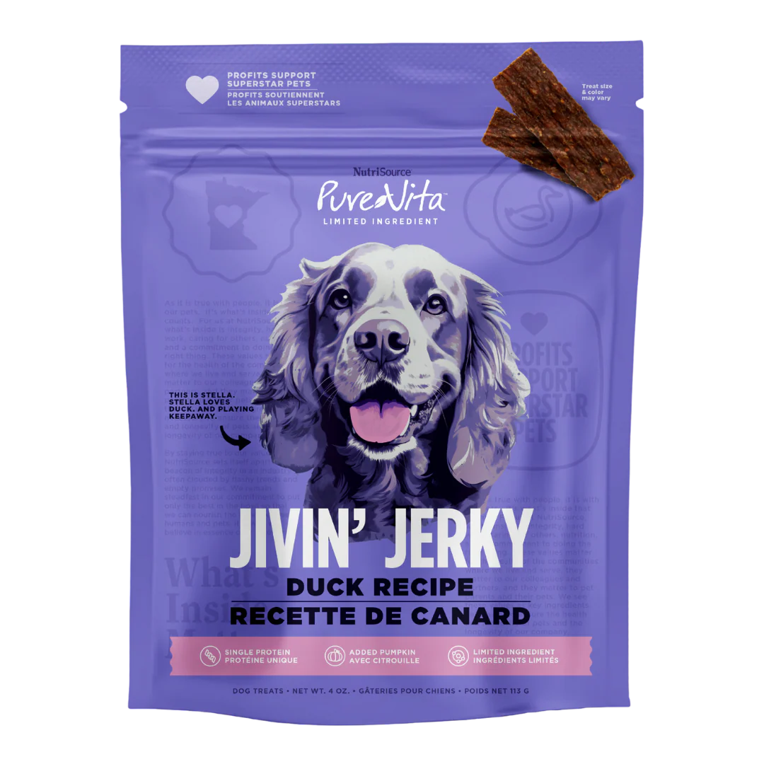 Nutrisource Jivin Jerky Strips Dog Treat Duck Recipe 4 oz - Image 1