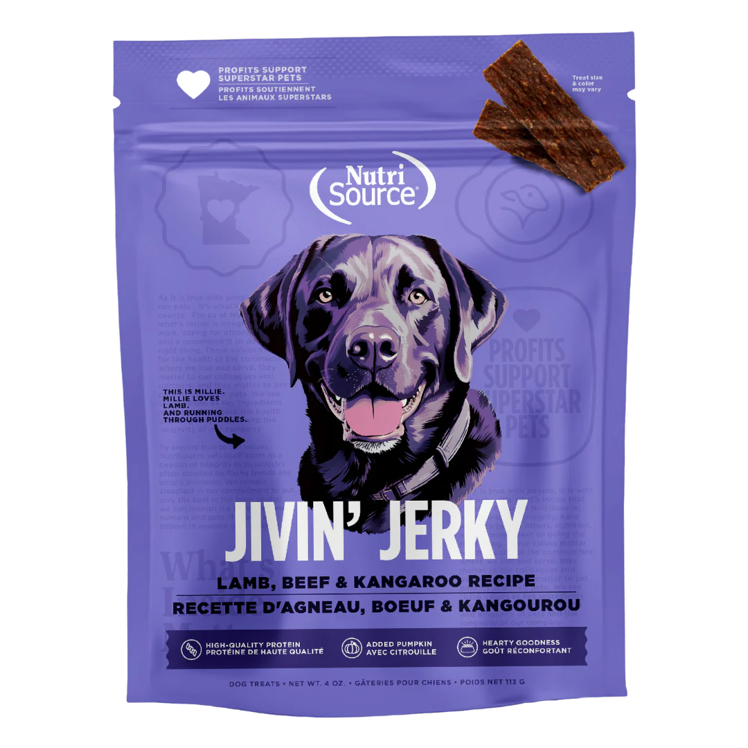 Nutrisource Jivin Jerky Strips Dog Treat Lamb Beef and Kangaroo Recipe 4 oz - Image 1