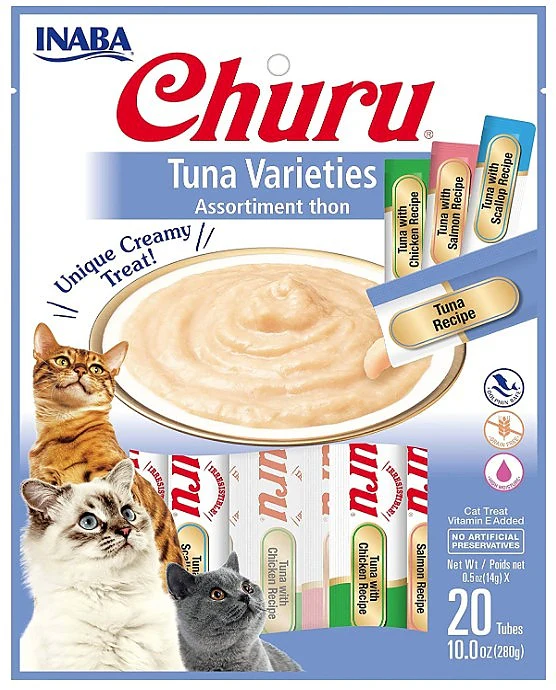 INABA Churu Creamy  Lickable Purée Cat Treat w Taurine  0.5 oz  20 Tubes  Tuna Variety - Image 1