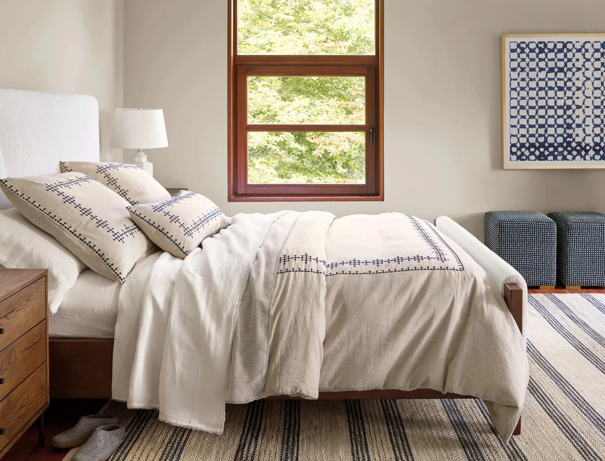 Cielo Stripe Navy Handwoven Cotton Rug - Image 3