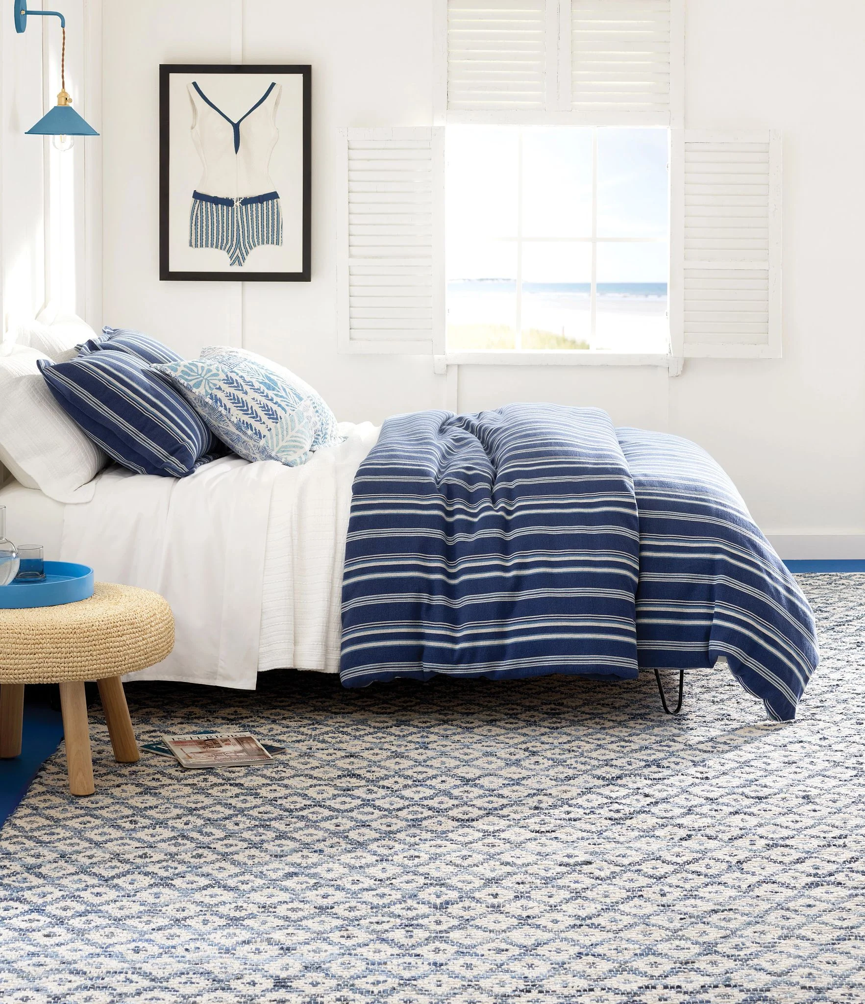 Denim Rag Diamond Ivory Handwoven Cotton Rug - Image 3