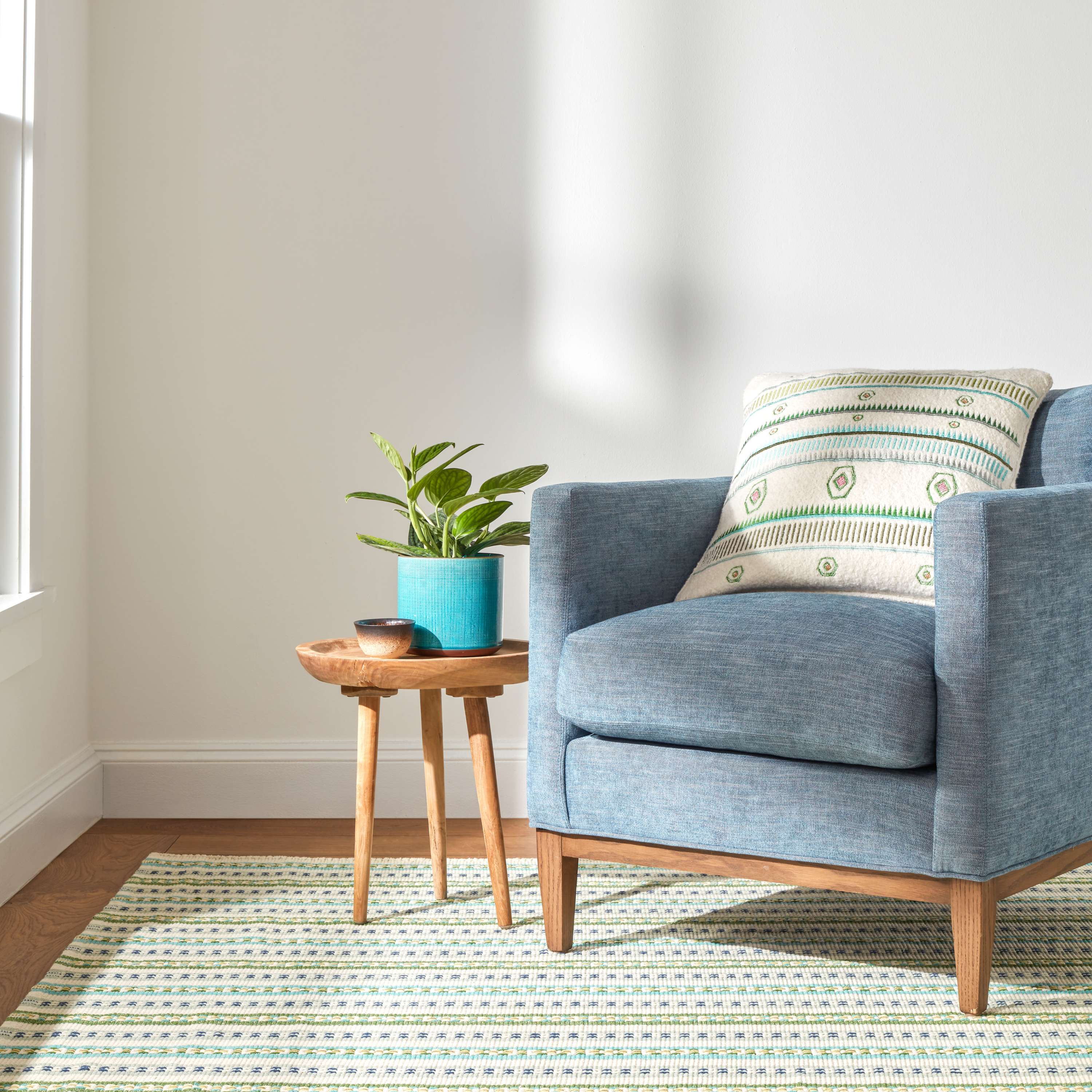 Long Slade Teal Handwoven Cotton Rug - Image 2