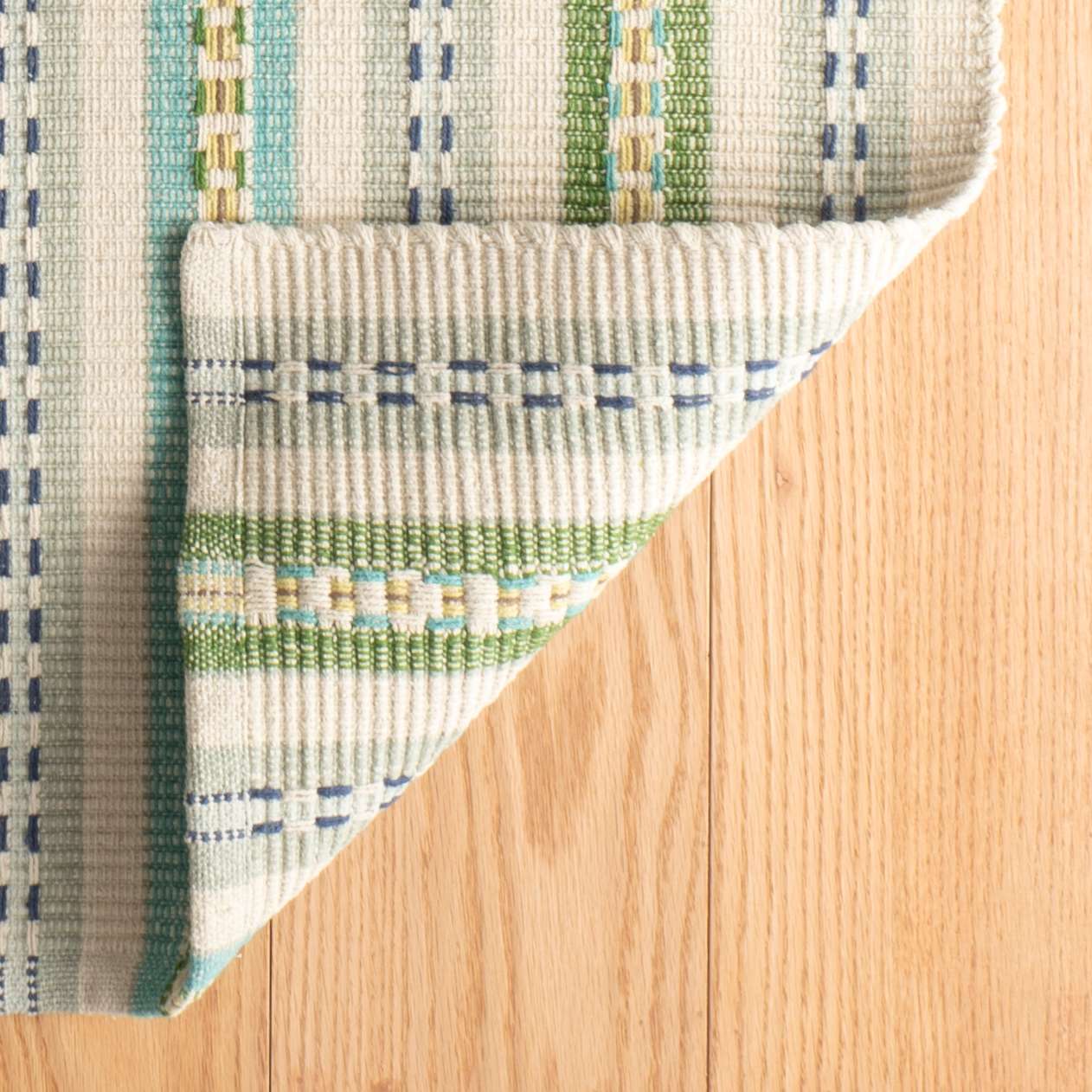 Long Slade Teal Handwoven Cotton Rug - Image 3