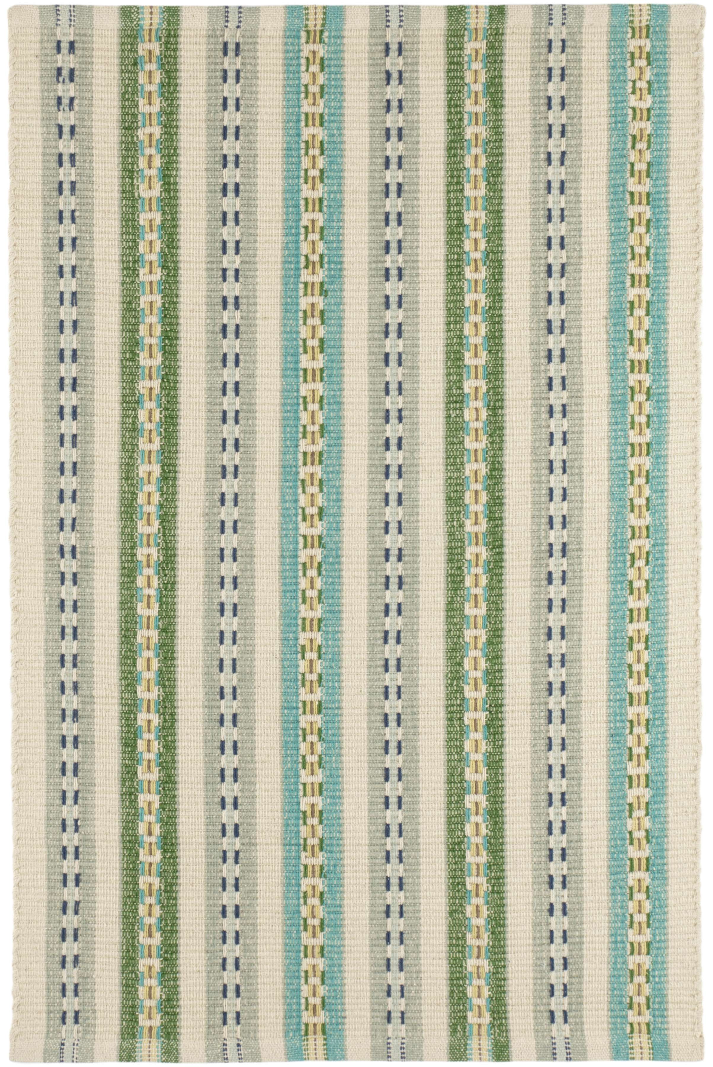 Long Slade Teal Handwoven Cotton Rug - Image 1