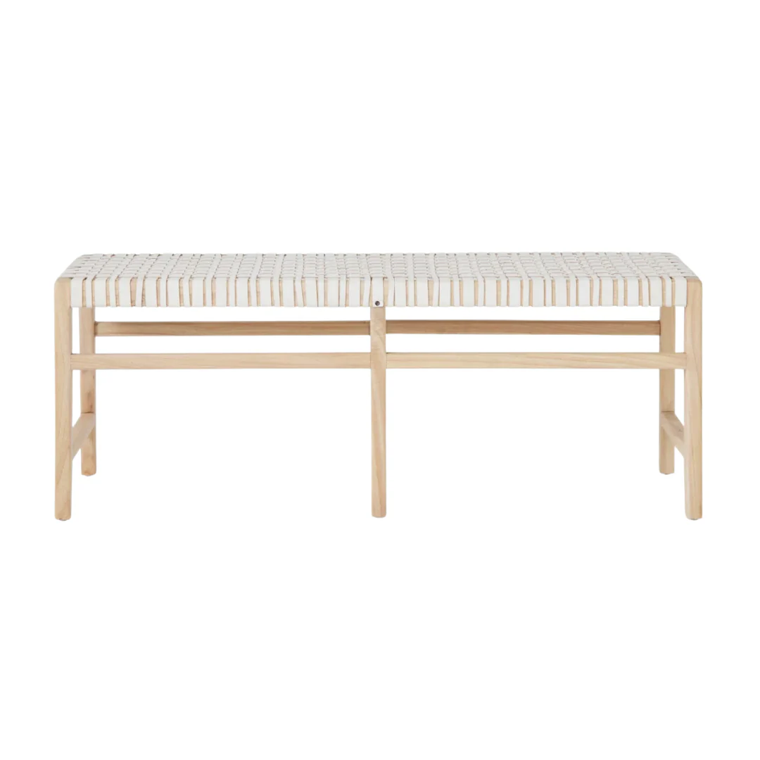 Darby Leather Wood Bench - Image 1