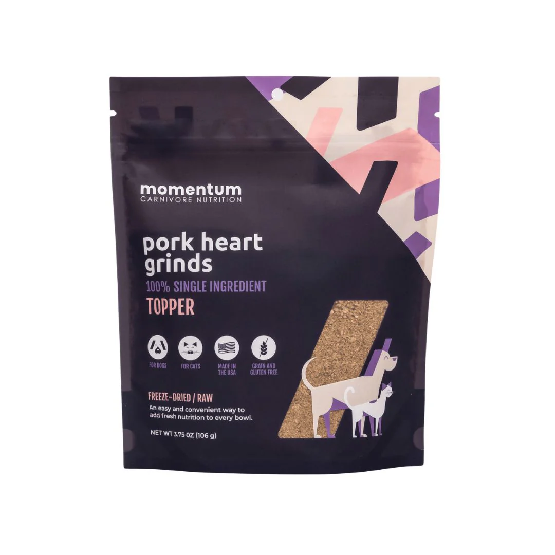 Momentum Pork Heart Grinds Freeze Dried Dog Food Topper, 3.75oz Bag - Image 1