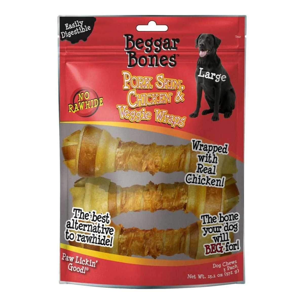 Savory Prime 13.1 oz Beggar Bones Pork Skin  Chicken & Veggie Wraps Dog Treats - Image 1