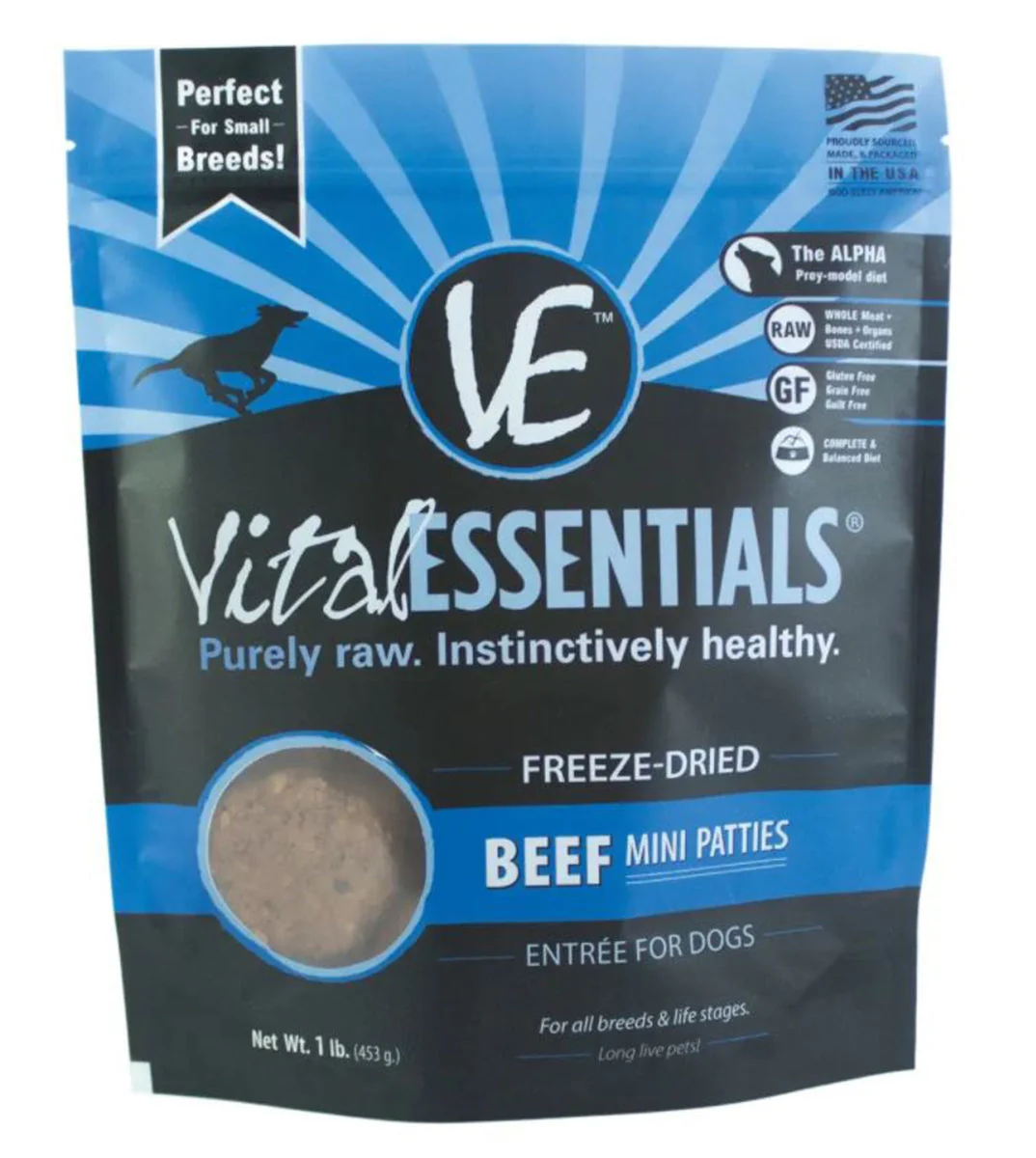 Vital Essentails 16oz Freeze Dried Mini Patties Beef Dog Food - Image 1