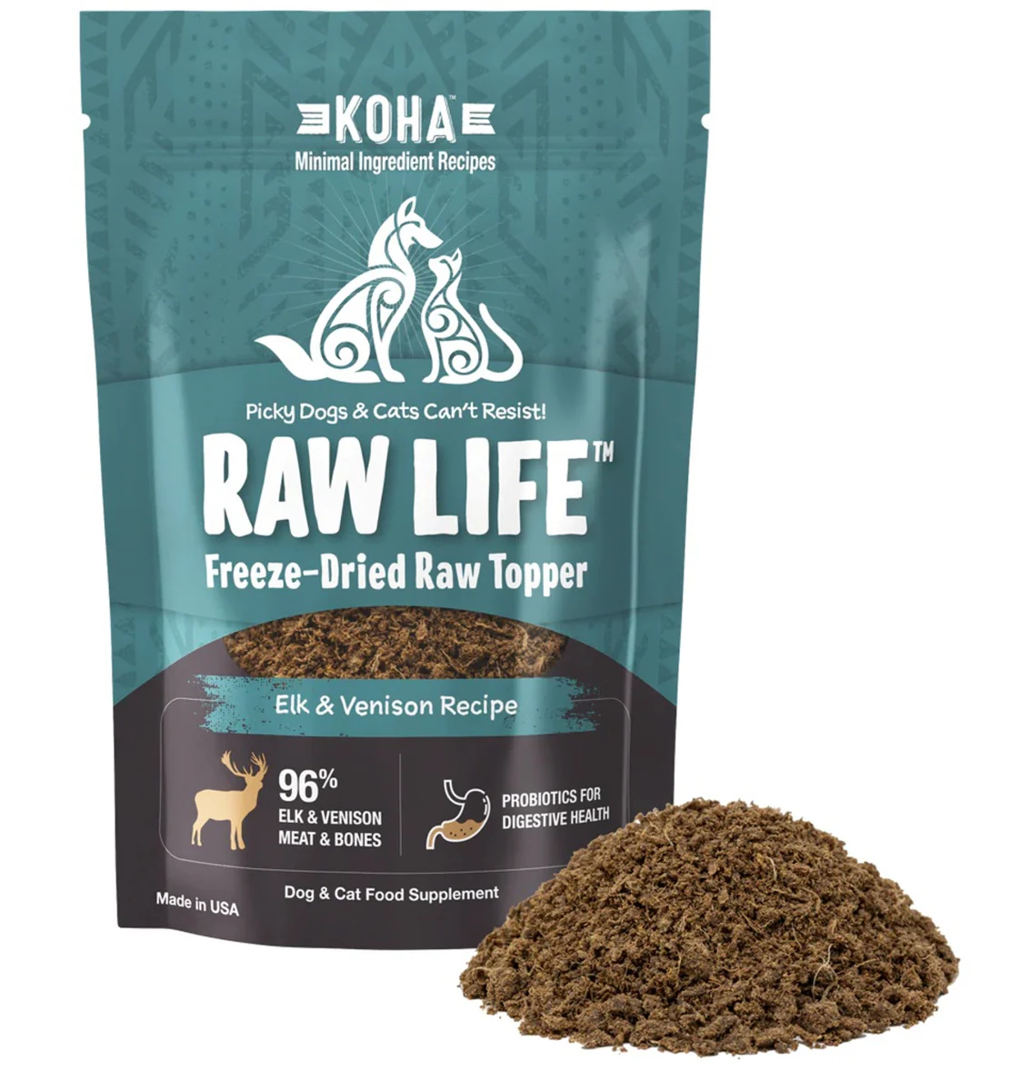 Koha Grain Free Raw Freeze Dried Topper Elk Dog & Cat Food - 8 oz - Image 1