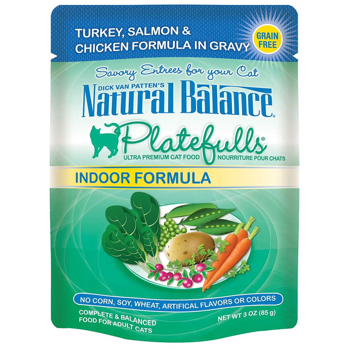 Natural Balance Platefulls® Indoor Turkey, Salmon & Chicken Formula in Gravy Cat Pouch, Pack of 24/ 3 Oz - Image 1
