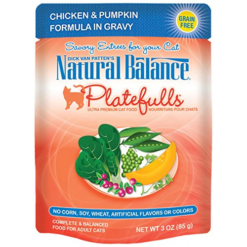 Natural Balance Platefulls Chicken & Pumpkin Formula in Gravy Cat Food, 3-Ounce Pouch - Image 1