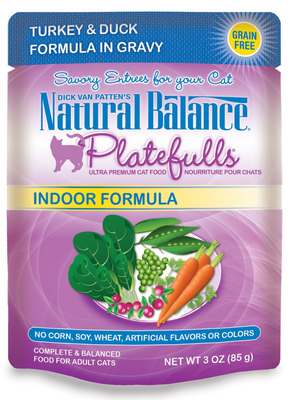 Natural Balance Platefulls Grain Free Indoor Cat Food, Turkey & Duck Formula in Gravy, 3-Ounce Pouches (Pack of 24) - Image 1