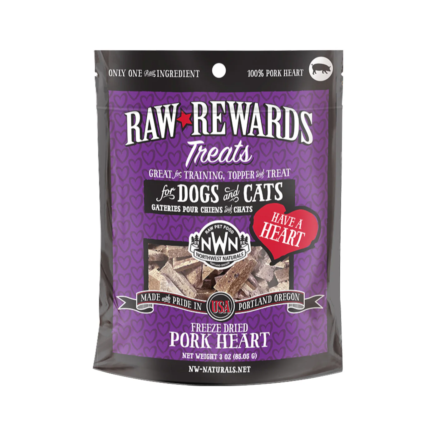 Northwest Naturals Freeze-Dried Pork Hearts 3oz - Image 1