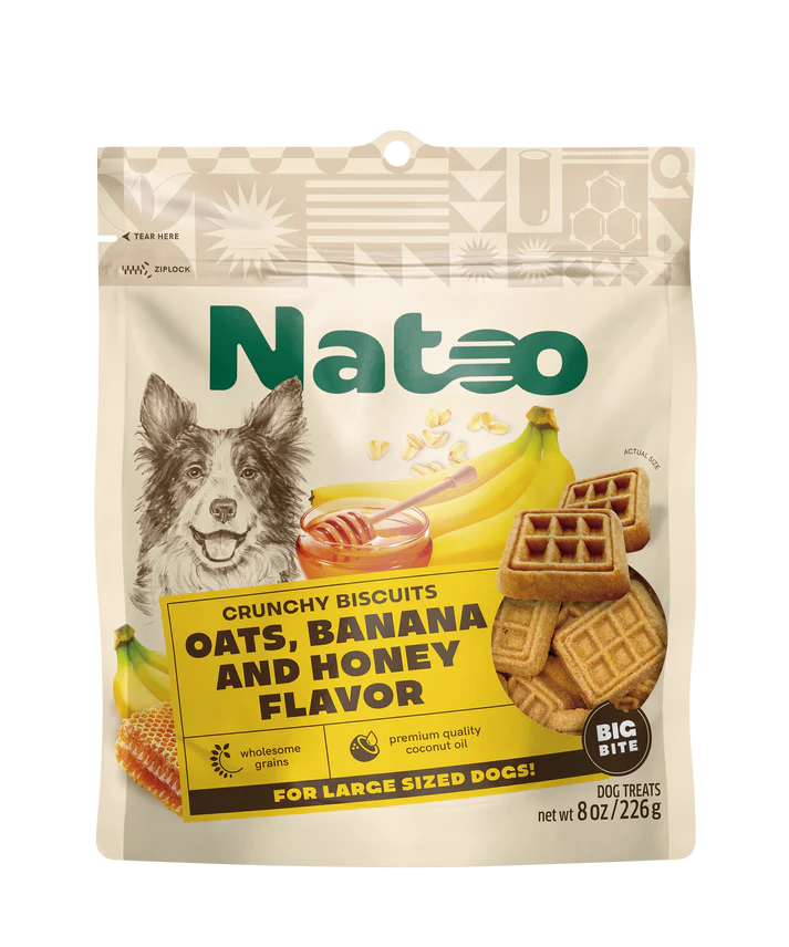 Natoo Crunchy Biscuits Oats, Banana and Honey Flavor Big Bite 8oz - Image 1
