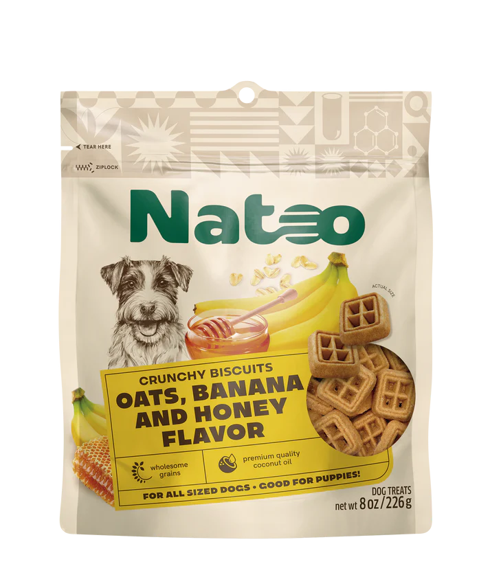 Natoo Crunchy Biscuits Oats, Banana and Honey Flavor 8oz Small - Image 1