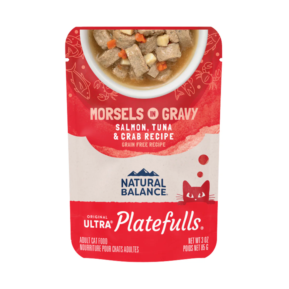 Natural Balance Platefulls Cat Food,Salmon, Tuna & Crab, 3oz Pouch - Image 1