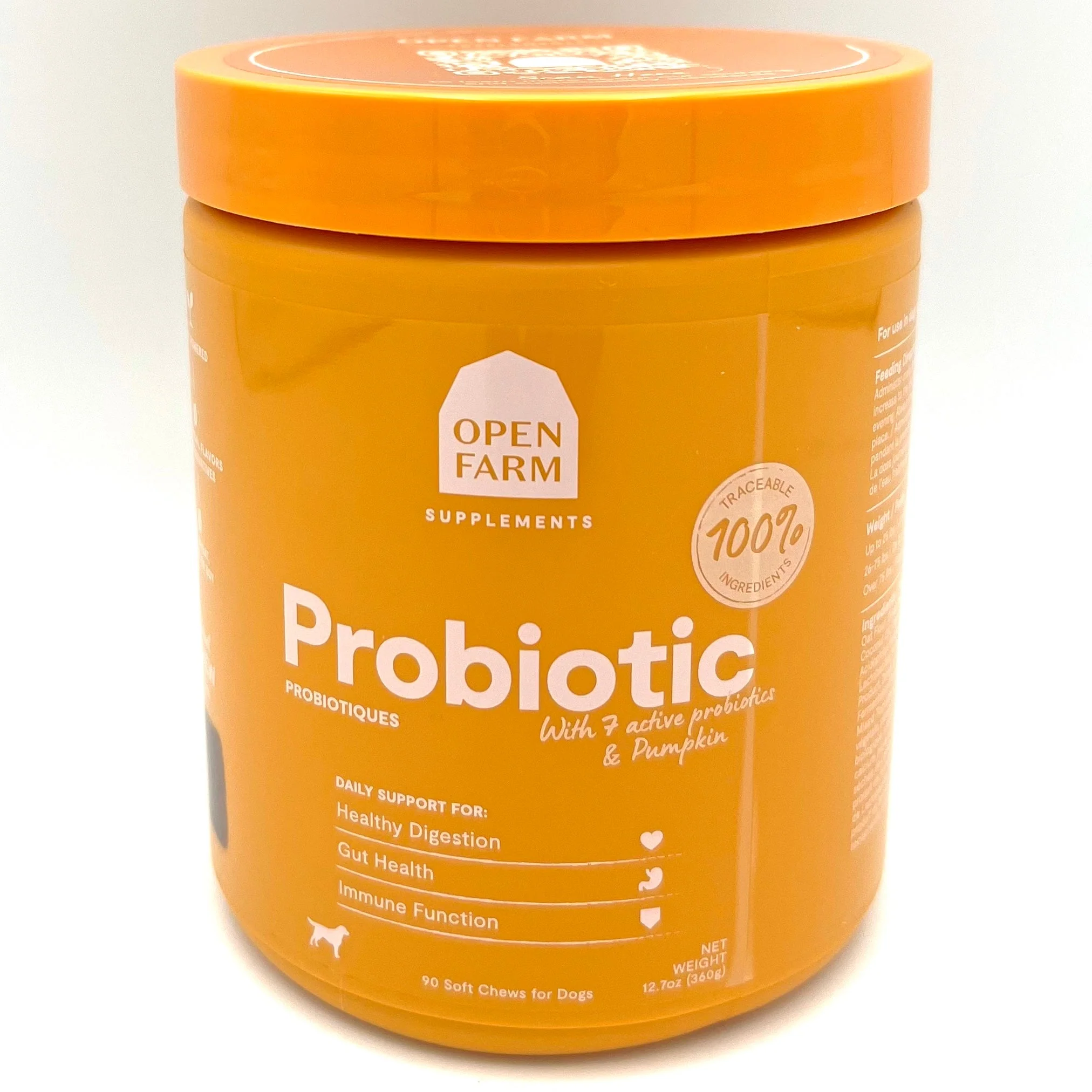 Open Farm Probiotic Chews Dog Supplement, Supports Normal Flora and Bowel Movement Using Traceable and Vet-Approved Ingredients, 12.7 oz, 90 Count