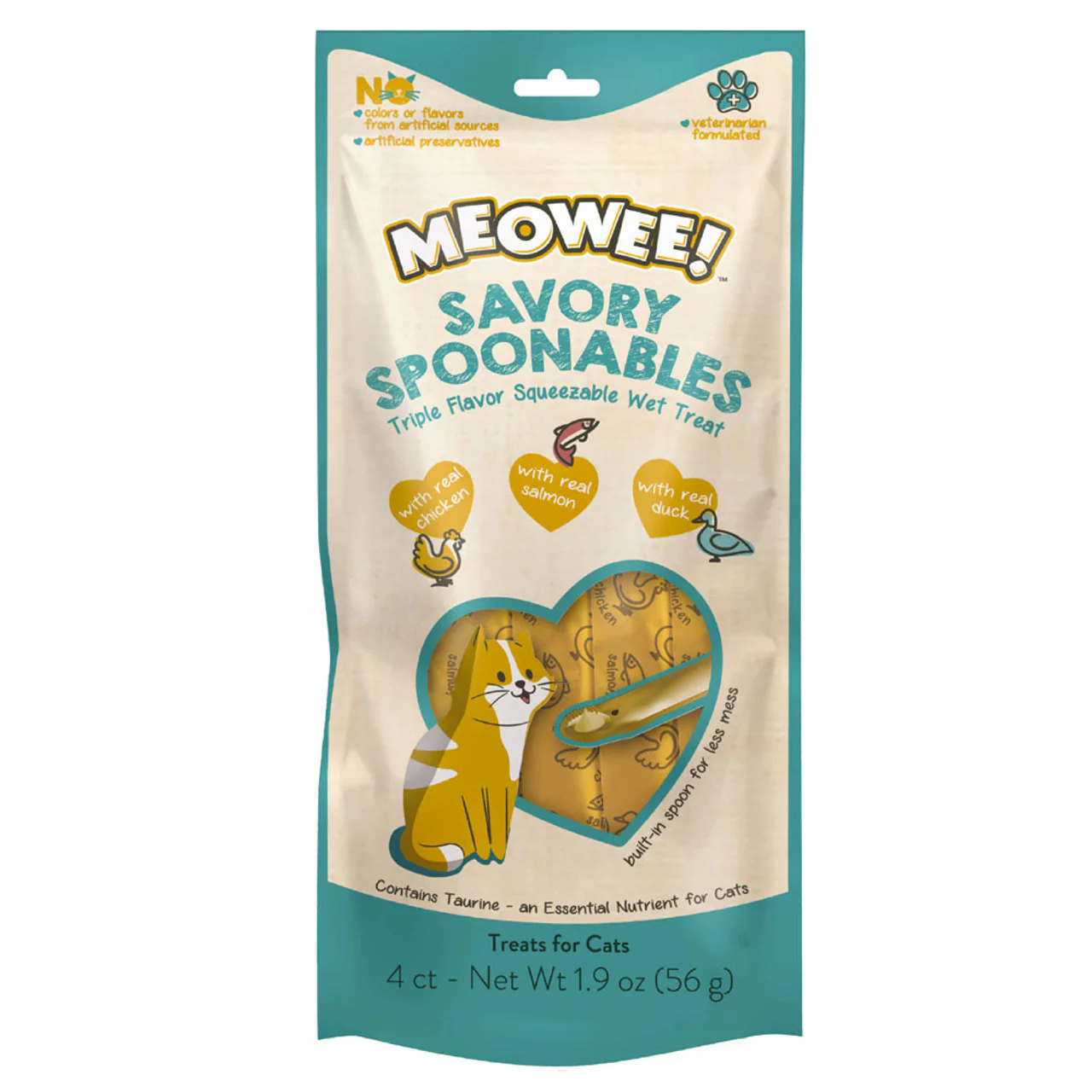Meowee! Savory Spoonables Chicken, Salmon, & Duck Flavored Cat Treats 1.9oz 4pk - Image 1