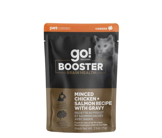 Petcurean Go! Booster Brain Health Minced Chicken And Salmon With Gravy For Cat 2.5oz - Image 1