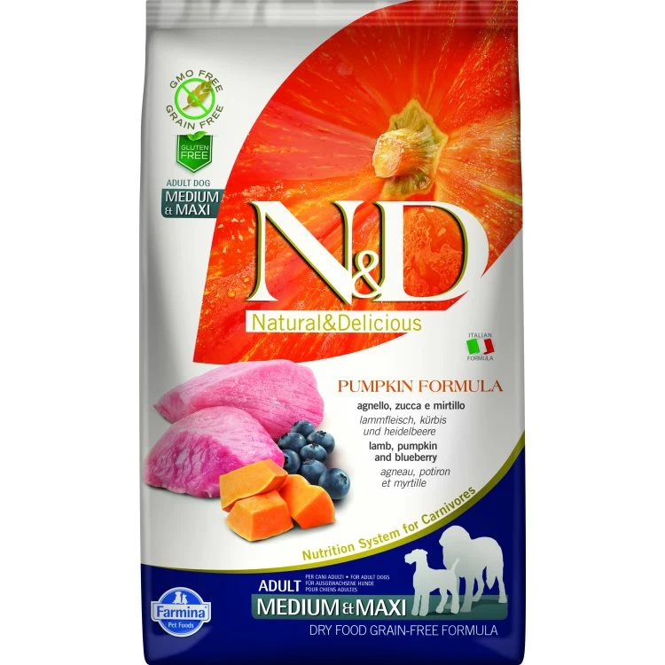 Farmina 26.4lbs Natural & Delicious Grain Free Pumpkin Lamb Lamb & Blueberry Adult Dog Food - Image 1