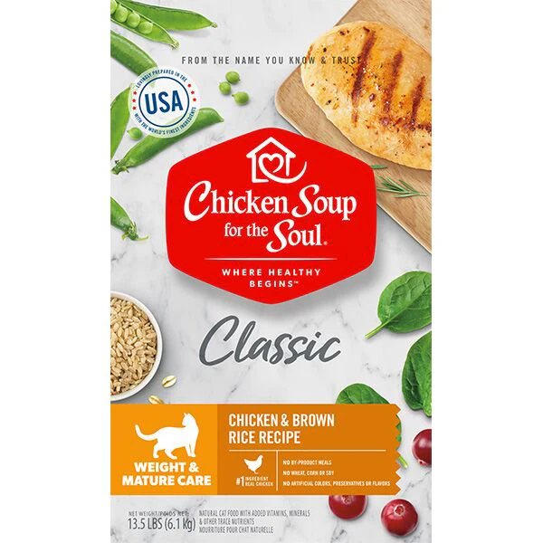 Chicken Soup Weight & Mature Care Dry Cat Food - Chicken & Brown Rice Recipe 13.5 lbs - Image 1