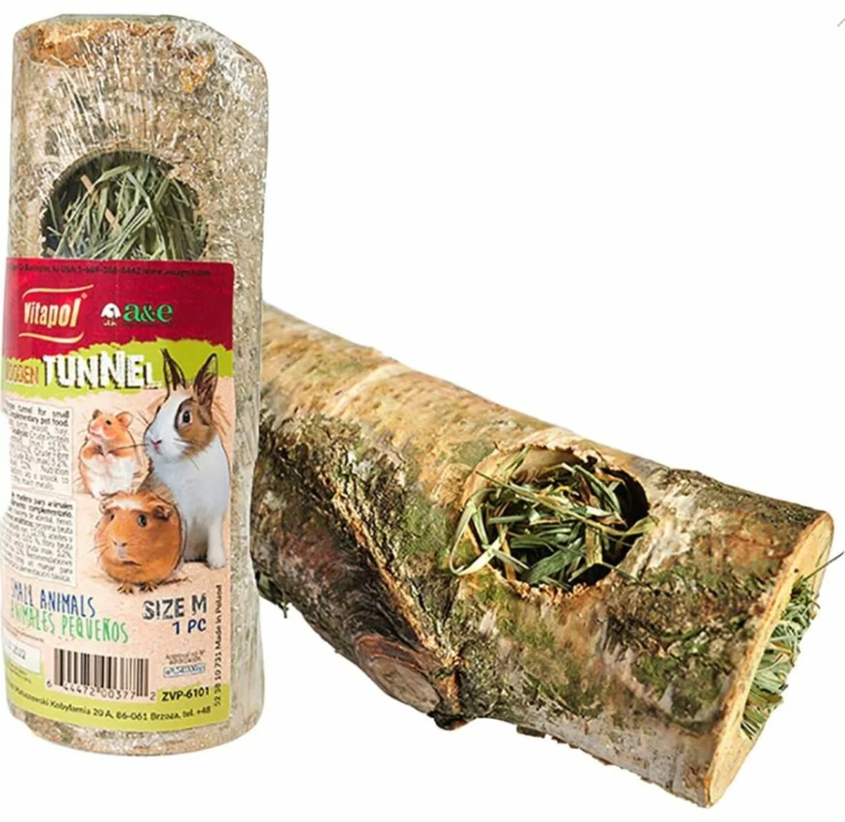 A&E Cage Vitapol Small Animal Wood Tunnel with Hay - Medium - Image 1