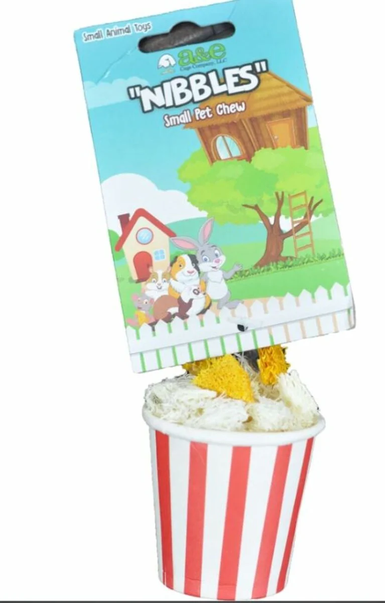 A&E Cage Co Nibbles Popcorn Bucket Loofah Chew Toy - Image 1