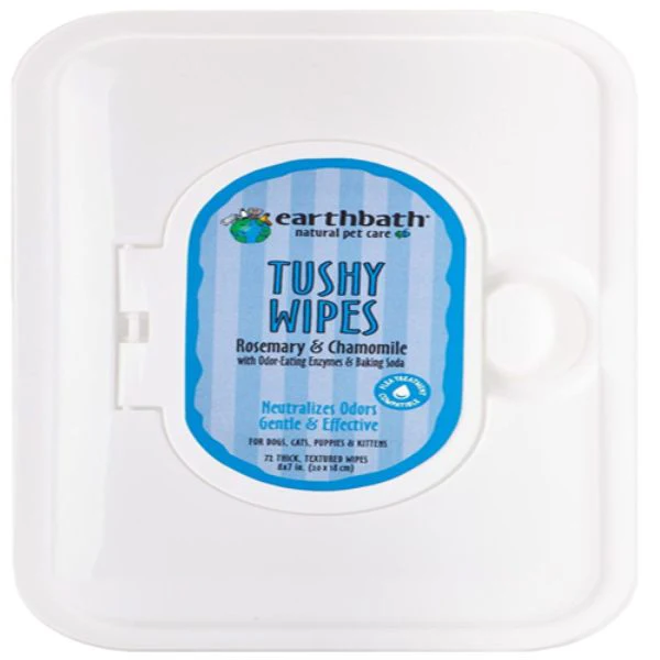 Earthbath Tushy Wipes - Helps Neutralize Oder Between Washes  Cleanses and Soothes  Good for Dogs & Cats - Rosemary & Chamomile  100 Count - Image 1