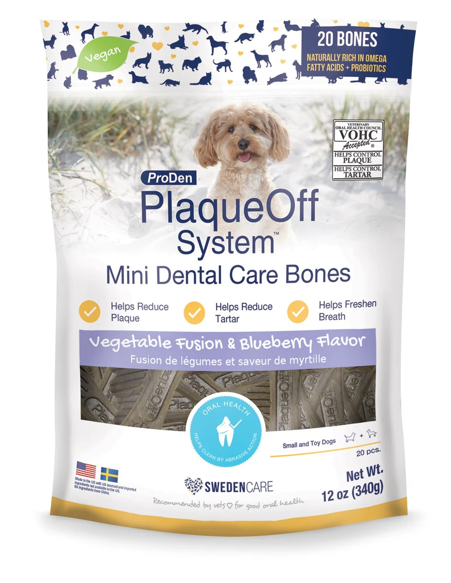 Proden Plaque-off Blueberry & Vegetable Mini Dental Dog Treats, 20ct - Image 1
