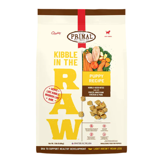 Primal Kibble in the Raw Freeze Dried Puppy Dog Food Chicken Pork Formula, 9lb Bag - Image 1