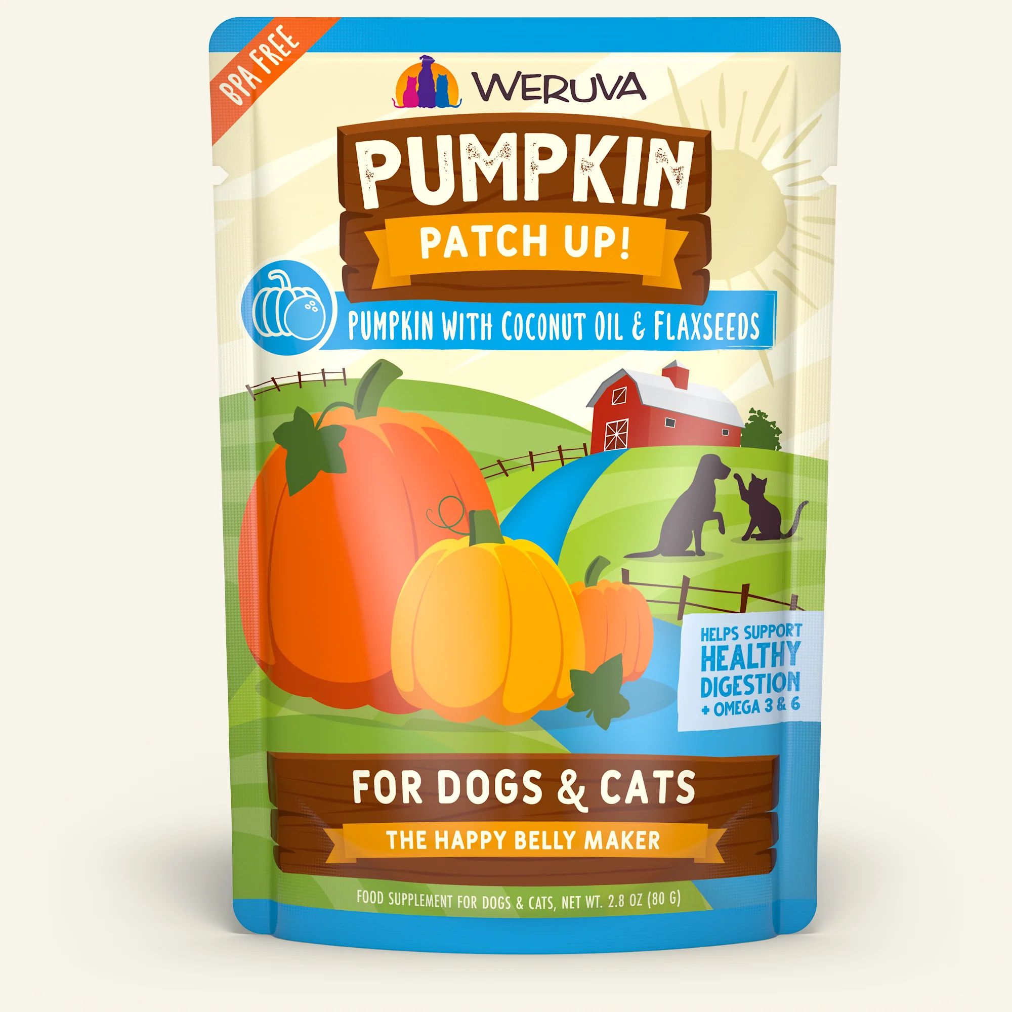 Weruva Pumpkin Patch up! Food Suppliment for dogs and cats 2.8 oz Pouch Pumpkin with Coconut Oil & Flaxseeds - Image 1