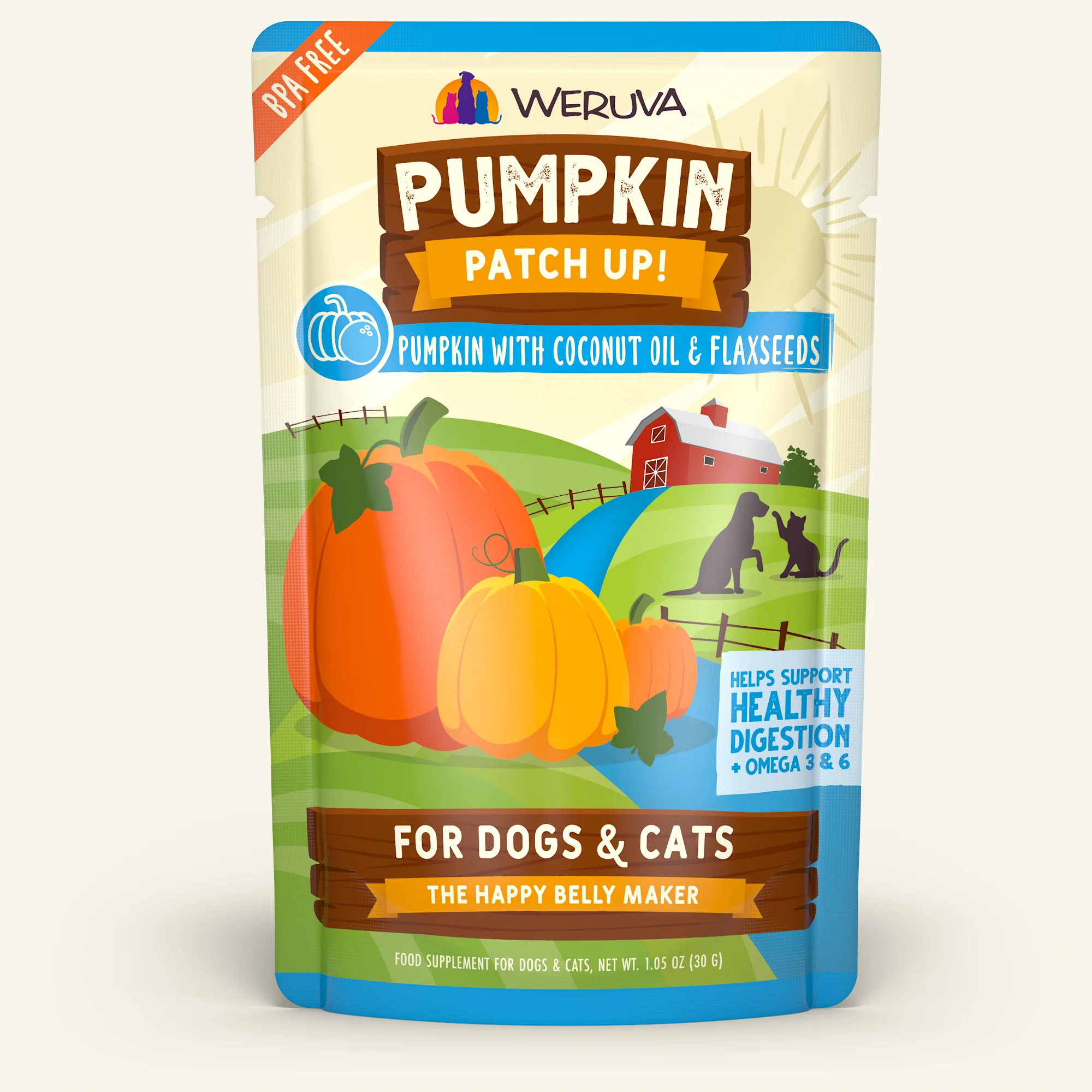 Weruva Pumpkin Patch up! Food Suppliment for dogs and cats 1.05 oz Pouch Pumpkin with Coconut Oil & Flaxseeds - Image 1