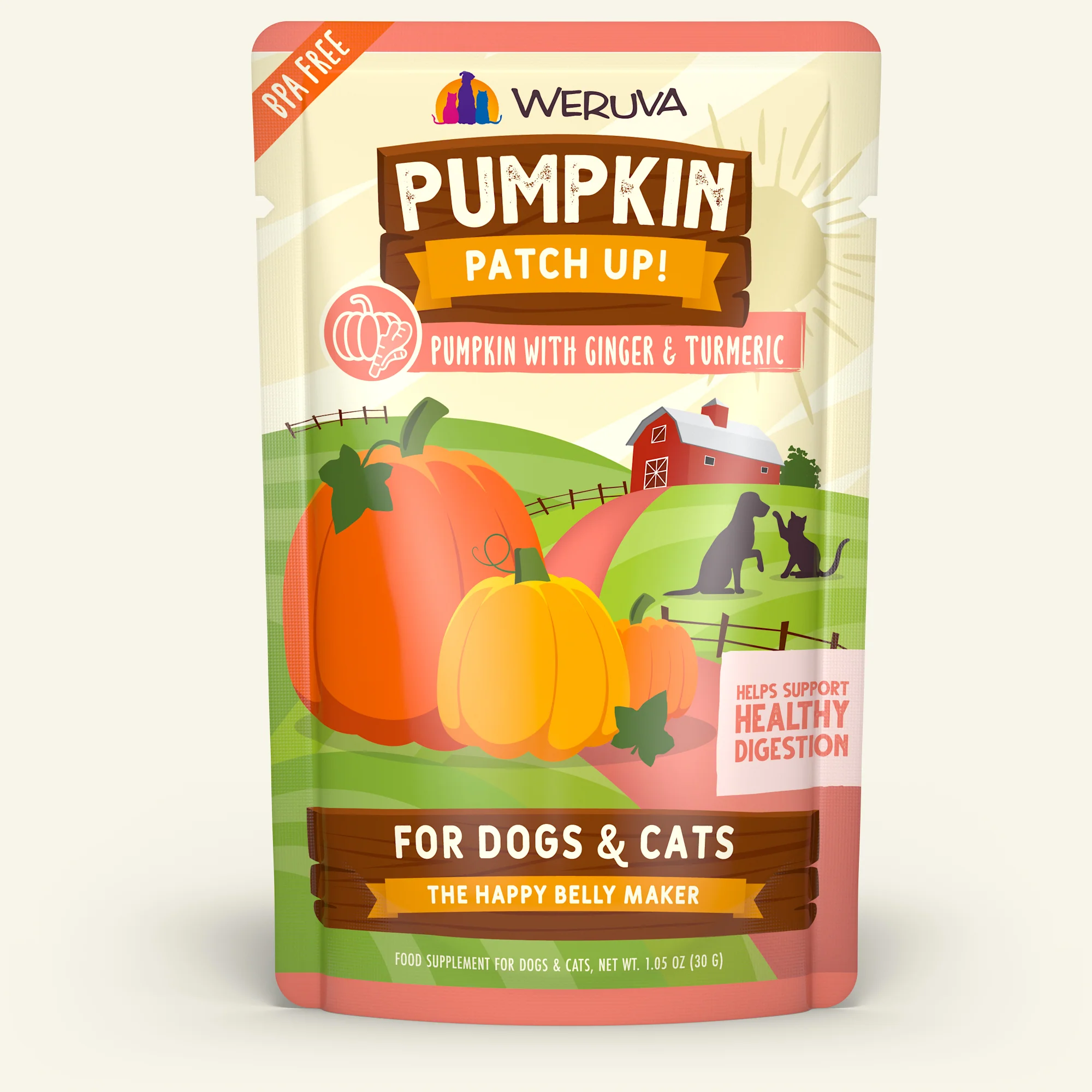 Weruva Pumpkin Patch up! Food Suppliment for dogs and cats 1.05 oz Pouch Pumpkin with Ginger & Turmeric - Image 1