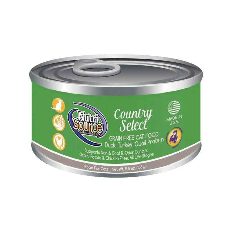 Nutri Source 5.5 oz Country Select Grain Free Canned Cat Food Duck and Turkey - Image 1