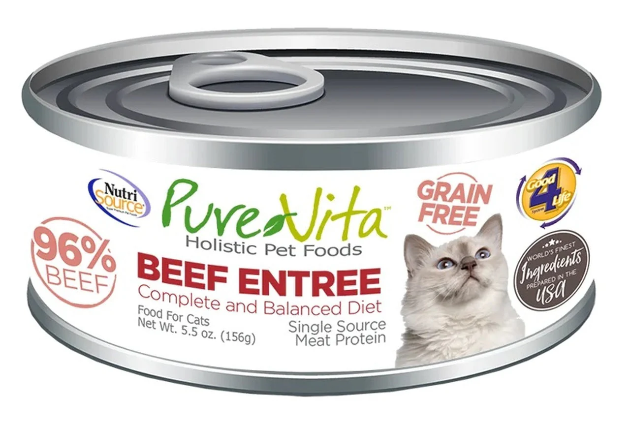 Pure Vita 5oz 96 Percent Grain Free Beef & Beef Liver Entree Canned Cat Food - Image 1
