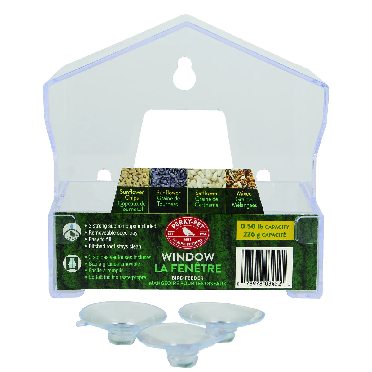 Perky Pet Clear Wild Bird Window Feeder 8oz - Image 1