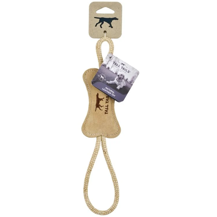 Tall Tails 88215620 Leather Dog Bone Tug Toy  Natural - 16 in. - Image 1