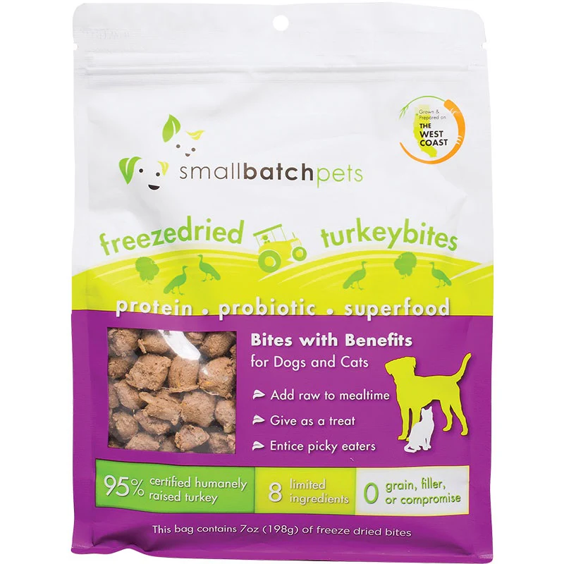 Small Batch Pets Freeze-Dried Turkey Bites Dogs & Cats 7oz - Image 1